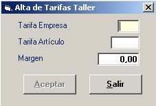 Tarifas Taller